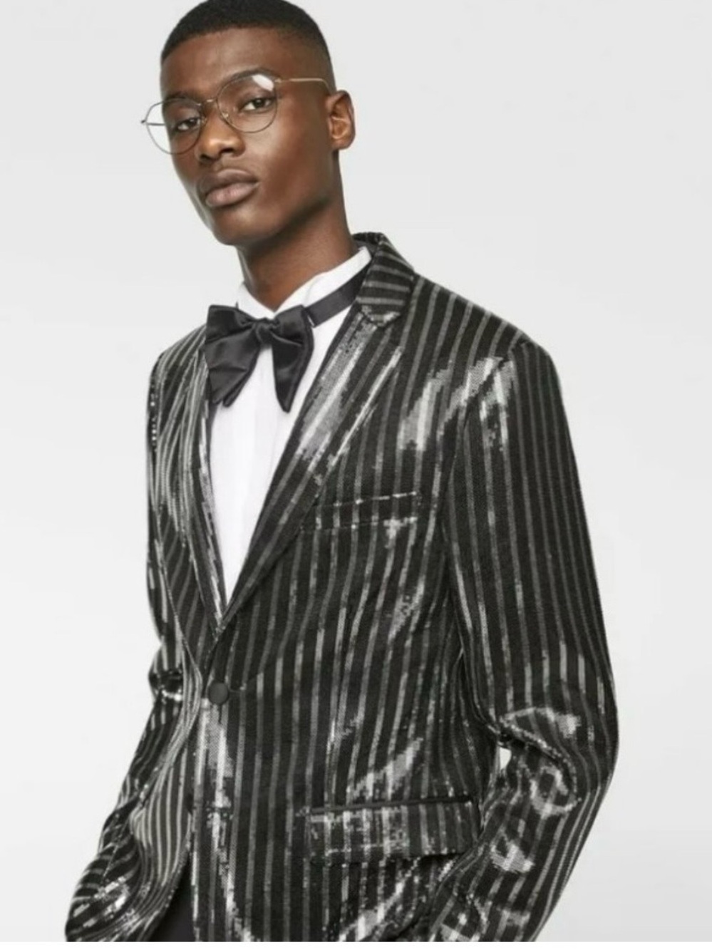 Zara Black & Silver Striped Sequin Blazer